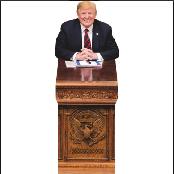 President Donald J Trump Sitting at desk LIFE SIZE CARDBOARD CUTOUT FREE SHIP